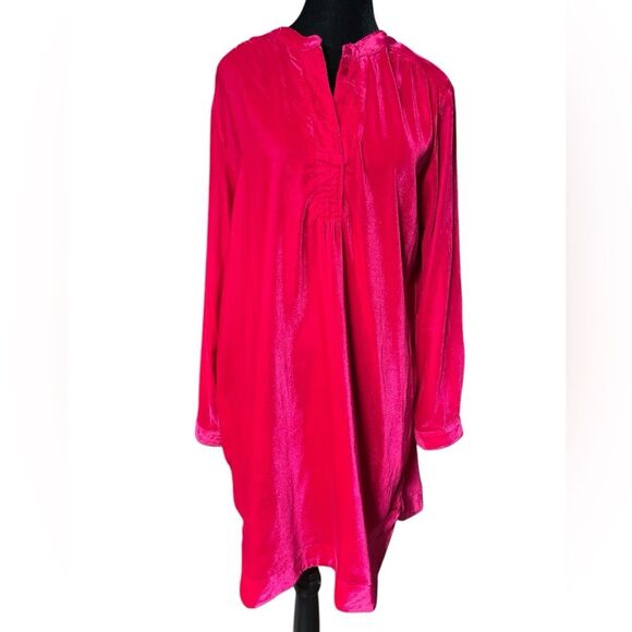 Uncle Frank Pink Velvet Dress Size Medium Fuchsia Bishop Sleeve Mini Shift - Picture 1 of 9